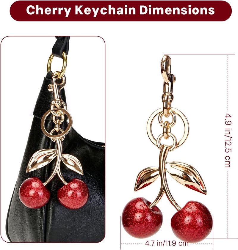 YDF Cherry Keychain Cute Bag Charm Women Leather Keyring Car Keys Gift Mother's Day Birthday Valentine's Purse Accessory - Image 3